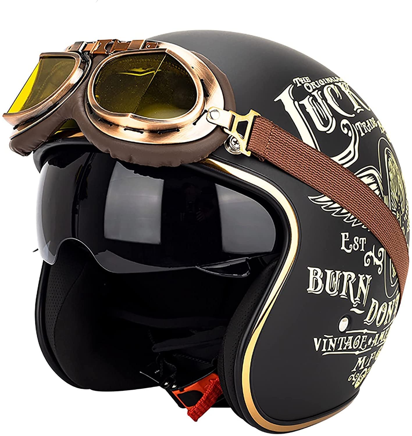 Retro Motorradhelm Halbhelm Jethelm Männer und Frauen,DOT/ECE-Zertifiziert,Jethelm Mofa-Helm Motorrad Half Helm mit Visier,Motorrad Halbhelm Elektro-Fahrrad-Schutzhelm