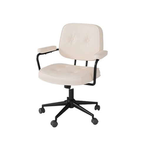 Zhaoj24-05 Bürostuhl Ergonomischer Vintage Bürostuhl PU Leder Arbeitszimmer Schreibtisch Bürositz mit Armlehnen und Rückenlehne Weibliches Schlafzimmer Make-up Lift Drehstuhl Schreibtischstuhl(Weiß)