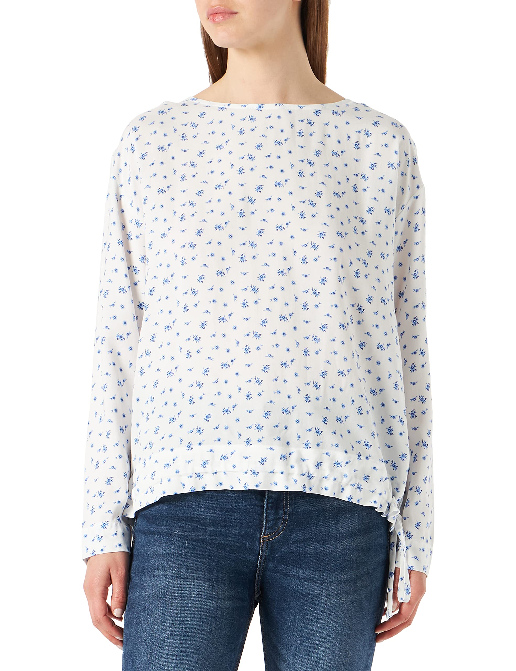 LTB Jeans Damen Nozofo Bluse, White Blue Flowers Print 12809, XXL