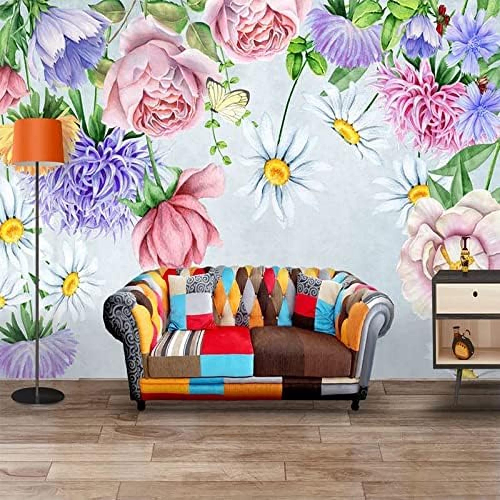 XLMING Vintage Aquarell Hand Gemalt Floral Kunst 3D Tapete Wohnzimmer Sofa Schlafzimmer Esszimmer Home Dekoration Wand-400cm×280cm