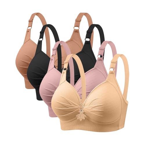 CSHE BH Damen ohne Bügel Push Up Sport BH Set Frauen Komfortable Übergröße Atmungsaktiv BHS Yoga-BH Women Bra für Schlafen Yoga Gym Outdoor Fitness 4er Pack