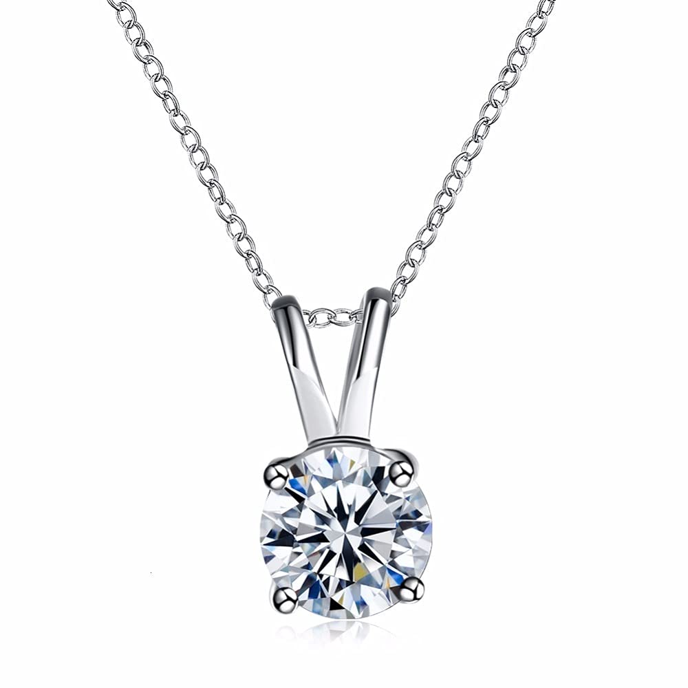 CLLBANT 2 Karat Solitär-Cz-Diamant-Anhänger-Halskette aus 925er Sterlingsilber, Schmuck für Damen