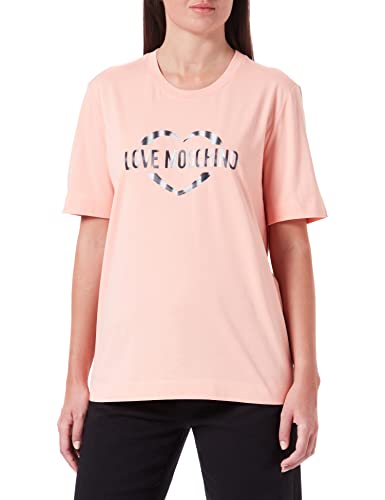 Love Moschino Damen Regular Fit Short Sleeves With Heart Olographic Print T Shirt, Rosa, 42 EU