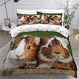 Meerschweinchen Bettwäsche 135x200cm 3D Drucken Meerschweinchen Bettbezug Set für Jungen Mädchen Teens Kinderbettwäsche Mikrofaser Weiche Luxus Bettwaren Raumdekor 3-teiliges +2 Kissenbezug 80x80