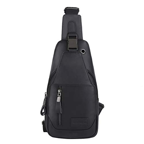 Leathario Herren Echtleder Multifunktionaler Sling Bag Sling-Rucksack Crossbody Schulterrucksack Umhängetasche Perfekt für Freizeit, Outdoorsport, Reisen (schwarz 1)