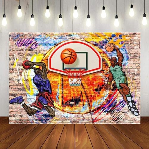 Basketball Graffiti Thema Fotografie Spritzen glühen dunkel bunt Farbe Hintergrund Sport Hintergrund Geburtstag Party Dekoration Banner 350x230cm