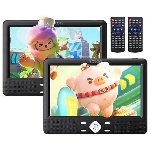 YOTON 25,7 cm (10,1 Zoll) Dual-Display-Auto-DVD-Player, 5 Stunden wiederaufladbarer Akku, unterstützt USB/SD-Karte/AV IN/AV OIT, unterstützt synchronen Bildschirm, keine regionalen Einschränkungen,