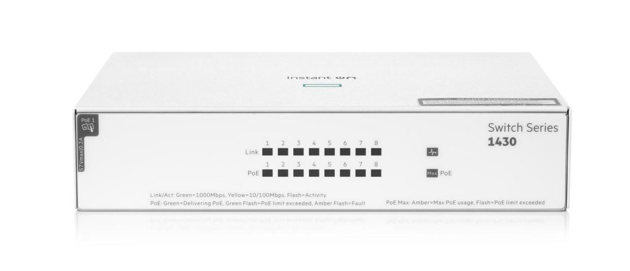 HPE Networking Instant On 1430 8G Class4 PoE 64W lüfterlos unmanaged Gigabit ...