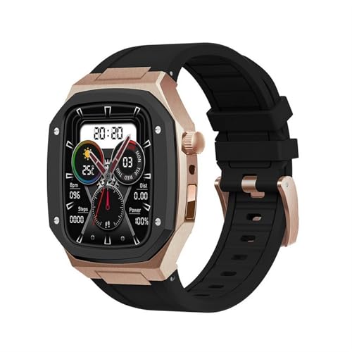 TONECY Uhrengehäuse aus Legierung für iWatch Serie SE, Abdeckung für Apple Watch 7, 6, 5, 4, 44/45 mm, luxuriöses Metall, Gummi, Edelstahl-Uhrenzubehör (Farbe: 10 mm Goldverschluss, Größe: 44 mm)