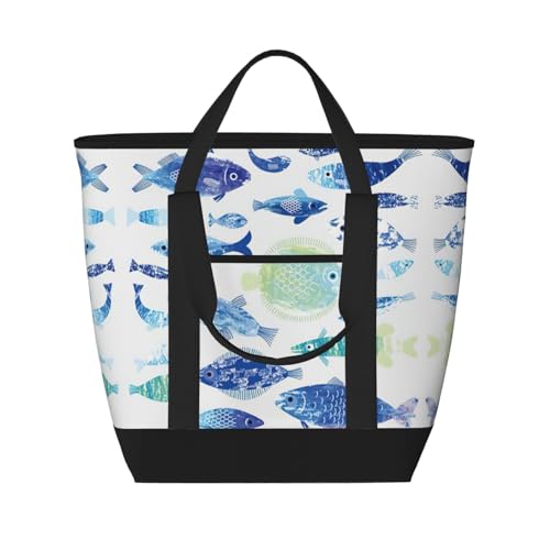 YQxwJL Ocean Life Einkaufstasche mit großem Fassungsvermögen, isolierte Lunchtasche, wiederverwendbare Einkaufstasche mit Reißverschluss für Damen und Herren