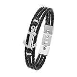 s.Oliver Armband Edelstahl Leder Herren Armschmuck, 20+1,5 cm, Bicolor, Anker, Kommt in Schmuck Geschenk Box, 2018683