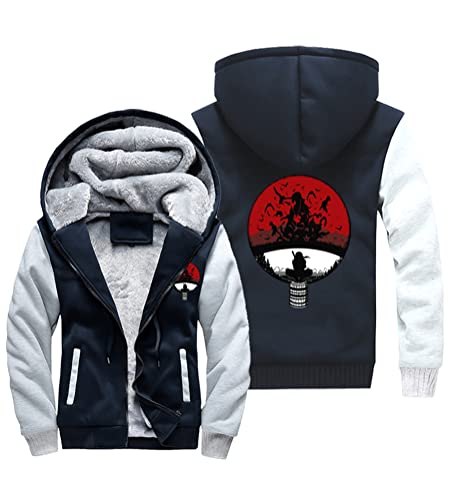 QYIFIRST Herren Damen Anime Hokage Uchiha Clan Uchiha Ichizoku Daunenjacke Fleece Warme Thermojacke Gefütterte Schneefeldjacke Reißverschluss Strickjacke Mantel Cosplay Kostüm Blau-J EU L