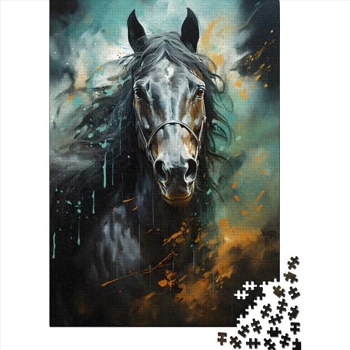 1000 Teile für Erwachsene Schwierige Puzzles Pferd in Schwarz und Grün Puzzles für Erwachsene Teenager Geburtstagsgeschenk für Erwachsene Jungen Mädchen (Size : 75x50cm)