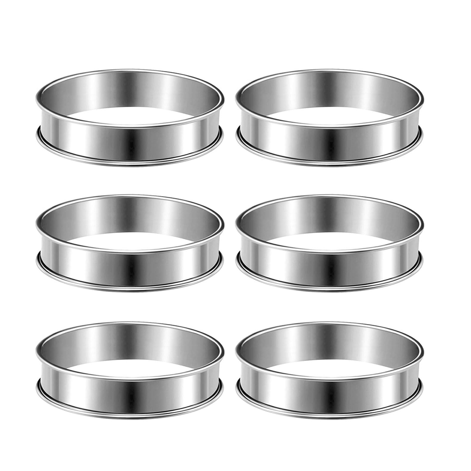 Set mit 6 Edelstahl-Dessertringen, leicht zu reinigen, Metall-Muffinformen, Kuchenringe, geeignet für Dessert und Gebäck