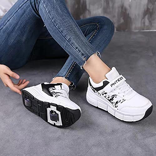 Schuhe Mit Rollen Einziehbare Technische Skateboard Sportschuhe Outdoor Gymnastik Fitness Sneaker Rollschuhe Roller Skates Für Jungen Mädchen,White-EU41/25.5cm