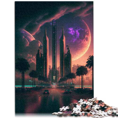 Puzzle für futuristische Stadt, Puzzle 1000 Teile für Erwachsene, schwieriges Holzpuzzle, schweres Puzzle für Frauen und Männer, 1000 Teile (50 x 75 cm)