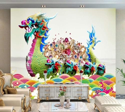 Bunte Drachen Edelsteine 3D Tapete Poster Restaurant Schlafzimmer Wohnzimmer Sofa TV Dekorative Wand-250cm×170cm