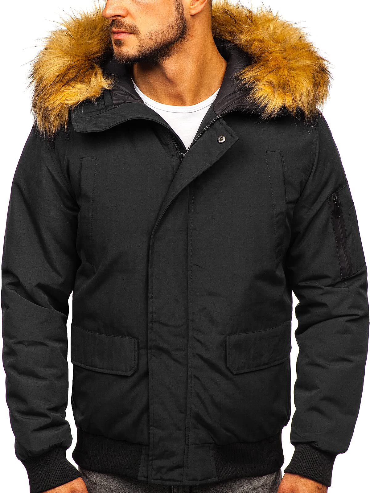 BOLF Herren Winterjacke Stehkragen Jacke Wärm Winter Herbst Freizeit Outdoor Casual Style 2019 Schwarz L [4D4]