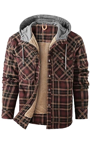 Mr.Stream Herren Kapuzenpullover Hooded Thermohemd Flanellhemd Winterjacke Hoody Fleecefutter Holzfällerhemd Arbeitshemd Hoodie X-LargeL Coffee