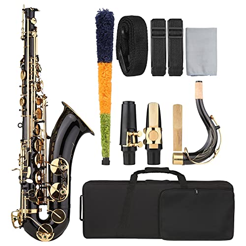 B- Flache Tenor Saxophon BB Black Lack Sax mit Instrumentenkoffer Mundstück Reed Neckrippe Reinigungstuchbürste