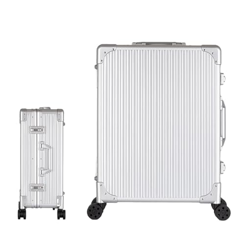 Aluminium-Trolley, Make-up-Zugkoffer mit 8 LED-Lichtern, rollende Kosmetik-Organizer-Box mit Spiegel, Make-up-Waschtisch für Reisen (Silver Stripe)