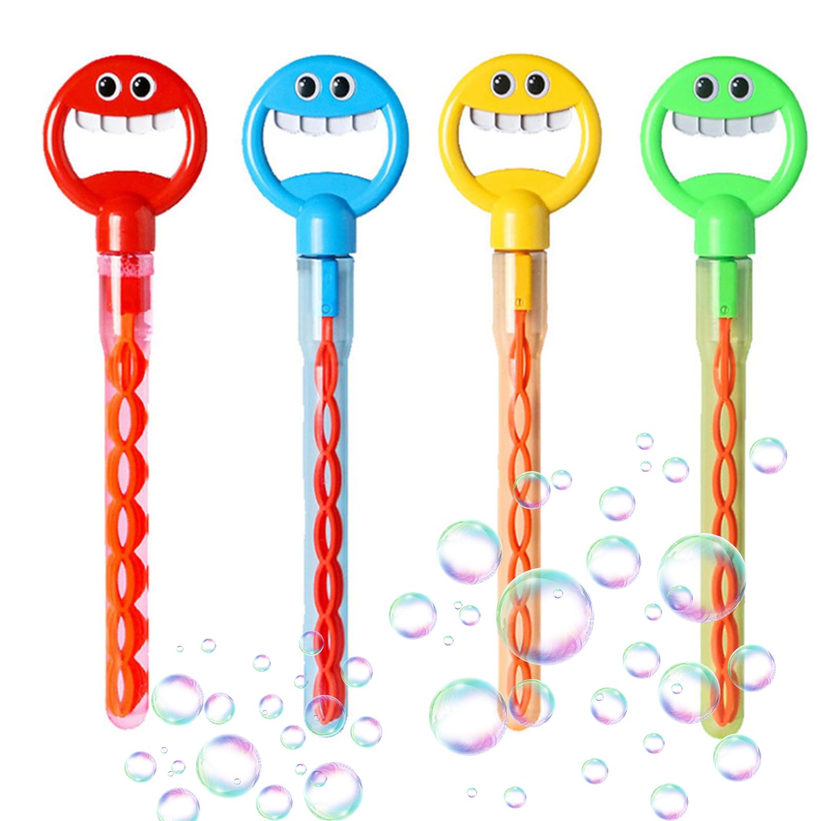 32 Hole Smiling Face Bubble Stick with Bubbles Refill, Smiley Face Bubble Wands, Smiling Face Bubble Wand, Bubble Clawsm, 32 Hole Smiley Face Bubble Wand (4pcs)