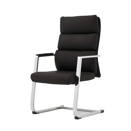 Zhaoj24-05 Bürostuhl Ergonomischer Home-Office-Stuhl mit mittlerer Rückenlehne und Metall-Chrom-Finish, ergonomischer Bürostuhl ohne Rollen Schreibtischstuhl(Schwarz)