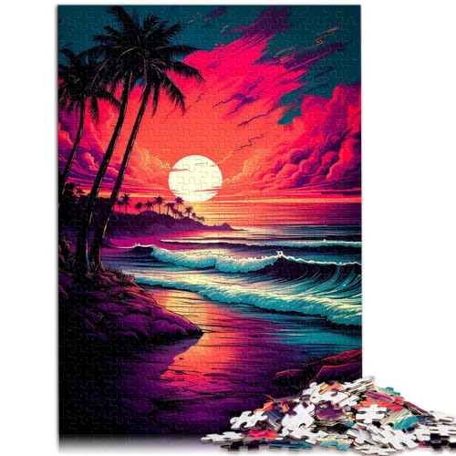 Puzzle „Retro Beach Sunset“ für Erwachsene, 1000-teiliges Puzzle, Holzpuzzle, jedes Teil ist einzigartig – anspruchsvolles, unterhaltsames Familienspiel, 1000 Teile (50 x 75 cm)