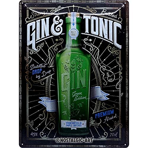 Nostalgic-Art Retro Blechschild Open Bar – Gin & Tonic Green – Geschenk-Idee für Cocktail-Fans, aus Metall, Vintage-Design zur Dekoration, 30 x 40 cm