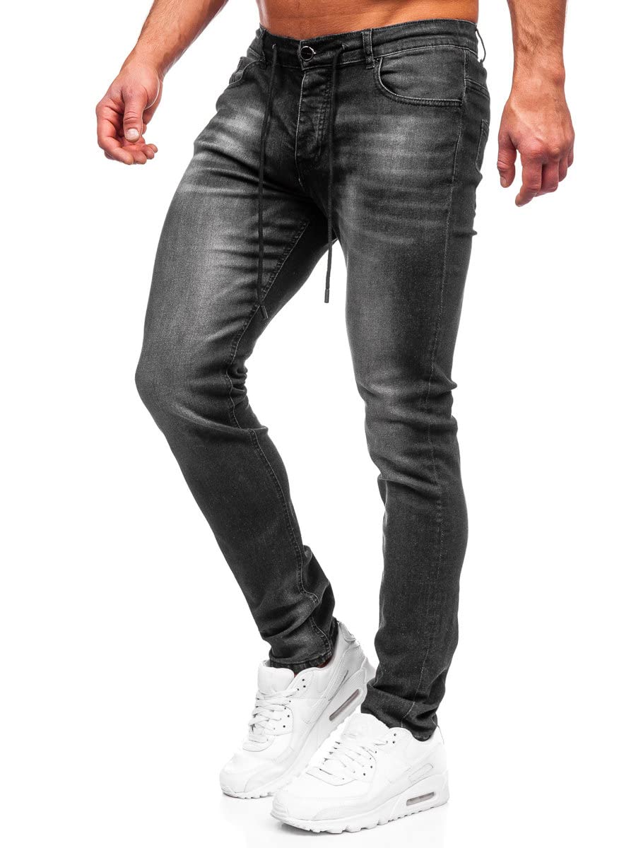 BOLF Herren Jeanshose Jeans Used Look Jeanspants Destroyed Denim Style Slim Fit Narrow Leg Freizeit Casual Style MP021N Schwarz M [6F6]