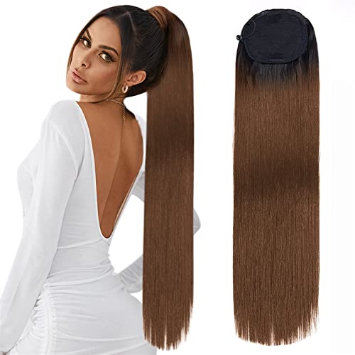 Pferdeschwanz Haarteil Extensions for Frauen, hitzebeständig, Kunsthaar, synthetischer langer, gerader Pferdeschwanz, Kordelzug, Pferdeschwanz, Clip-in-Haar Pferdeschwanz Haarverlängerung(T2-30,30inch