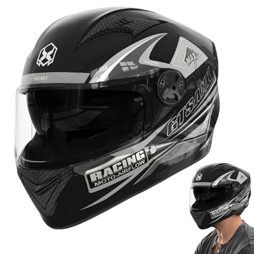 Aizuoni Motorradhelm Integralhelm, Motorrad Kopfbedeckung Mit Doppelvisier, Roller Motorrad Helme Für Herren & Damen, Vollgesichts-Doppelvisier-Motorrad-Kopfbedeckung, Fahrradmütze Für Erwachsene