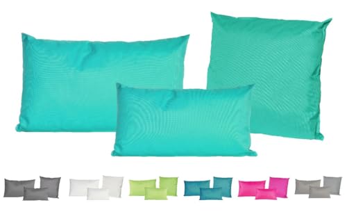 JACK Outdoor Lounge Kissen 3er Set Dekokissen Wasserfest Sitzkissen Garten Stuhl Lotus Effekt 30x50 + 40x60 + 45x45cm, Farbe:Aqua