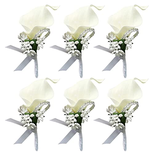 Armband Hochzeitsblumen, Brautjungfern -Armbandband, 6pcs Hochzeit Boutonniere Blume, Blume Revers Pin Boutonniere Corsage Accessoire Girls Männer künstliche Rosencors for Braut Bräutigam (Color : Mi