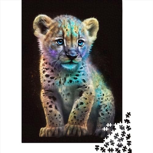 Puzzle für Erwachsene, 500 Teile, süßes Galaxie-Baby-Leoparden-Puzzle aus Holz für Erwachsene, Puzzle-Spielzeug, präzise geschnittenes 500-teiliges Puzzle (Größe 20,47 x 14,96 Zoll)