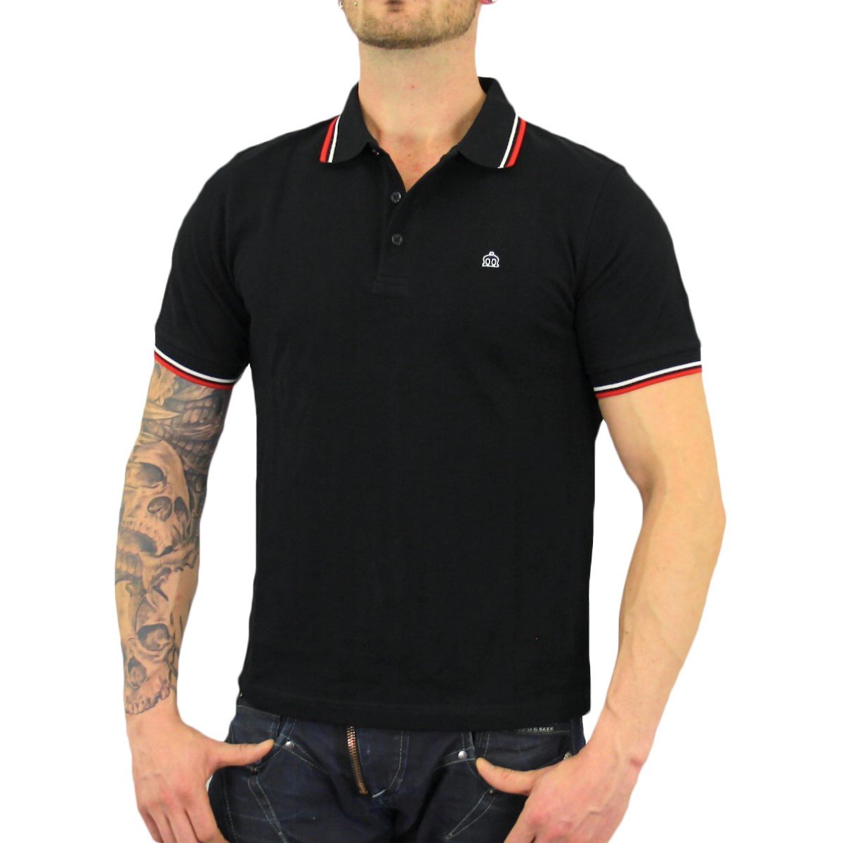 Merc of London Herren Card – Polo – Uni – kurzärmlig – Gr. Medium, Schwarz