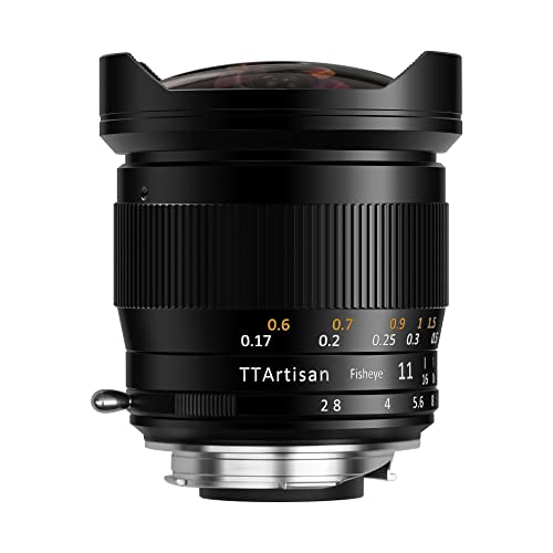 TT Artisan Fisheye Objektiv 11mm f 2.8 Anschluss Leica M Ultra-Weitwinkelobjektiv für Vollformat im Alugehäuse Bildwinkel 180 Grad, Schwarz