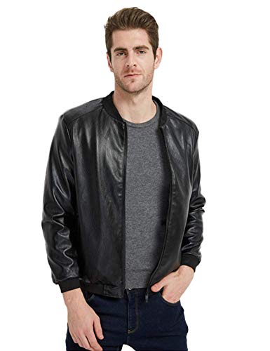 Idopy Herren PU Kunstleder Jacke Casual Stehkragen wasserdichte Oberbekleidung