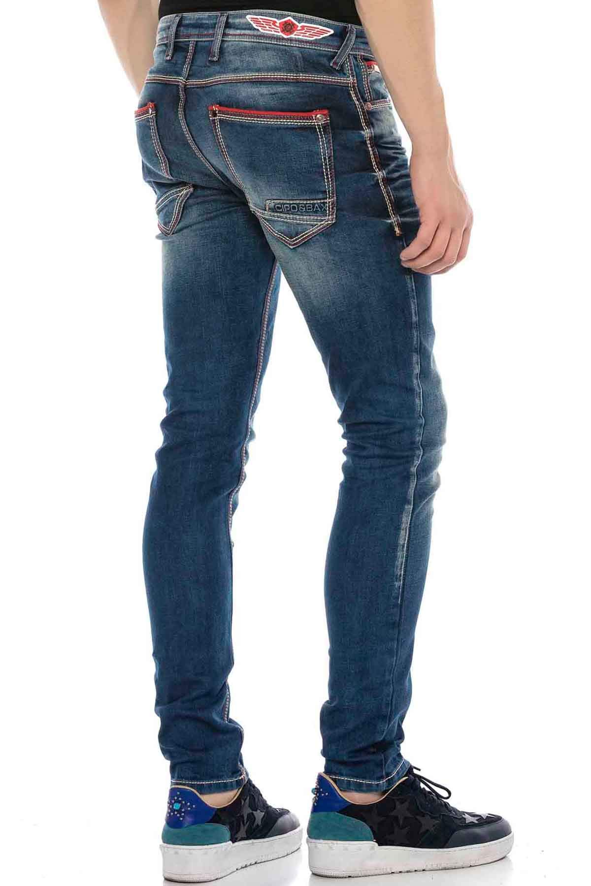 Cipo & Baxx Herren Jeans Hose Regular Slim Fit Denim Jeanshose Dicke Naht Blau W33 L34