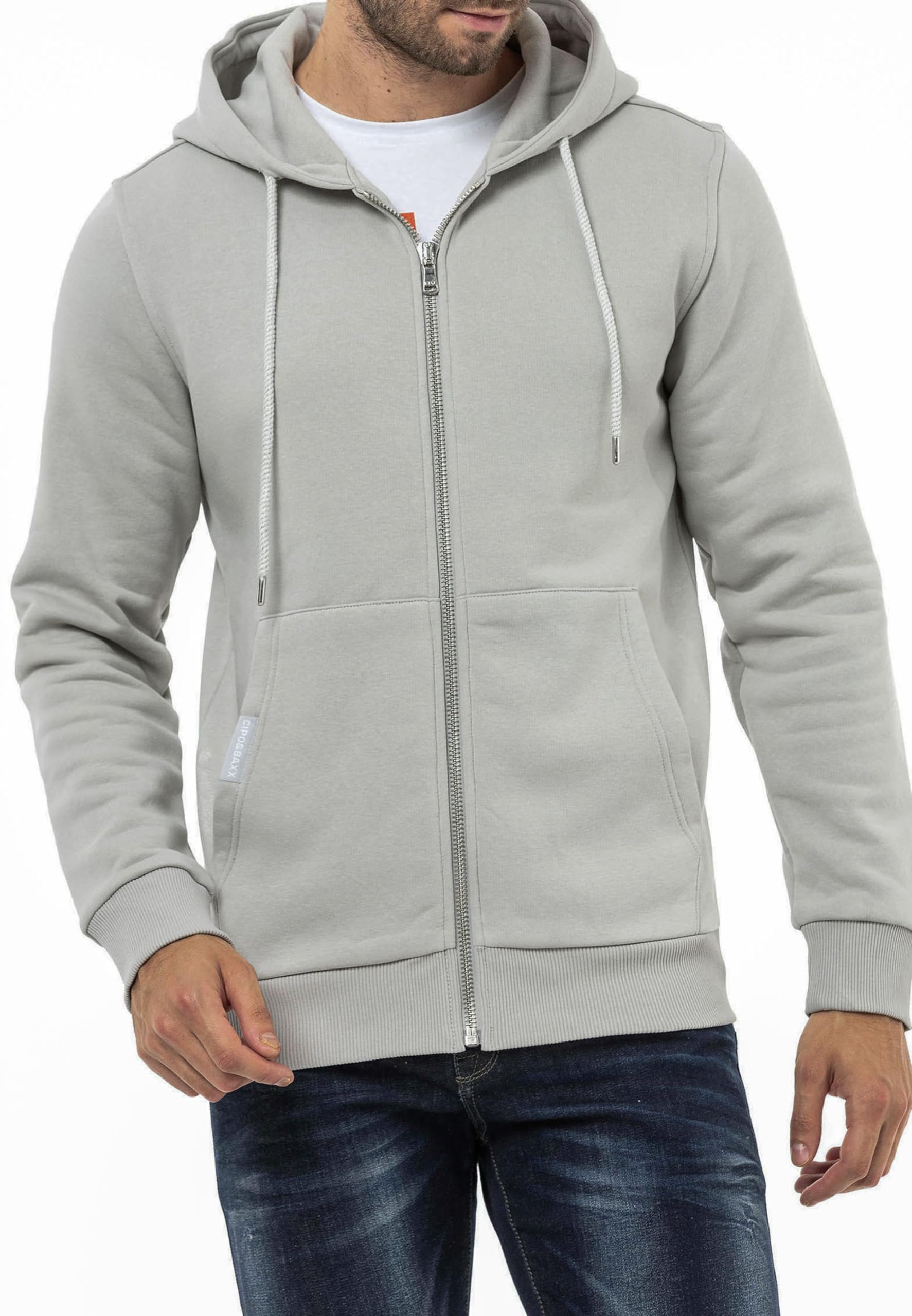 Cipo & Baxx Herren Sweatjacke Sweatshirt Basic Kapuzenpullover Reißverschluss Sweat CL556 Grau XXL