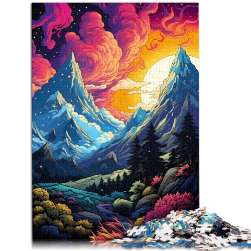 Puzzles Farbenfrohe, psychedelische Berglandschaftspuzzles für Erwachsene mit 1000 Teilen. Holzpuzzle, ganze Familie. 1000 Teile (50 x 75 cm)