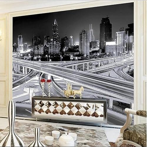 XLMING Schöne Stadt Nacht Szene Schwarz Und Weiß Vintage 3D Tapete Home Dekoration Wohnzimmer Sofa Schlafzimmer Tv Hintergrund Wand-430cm×300cm