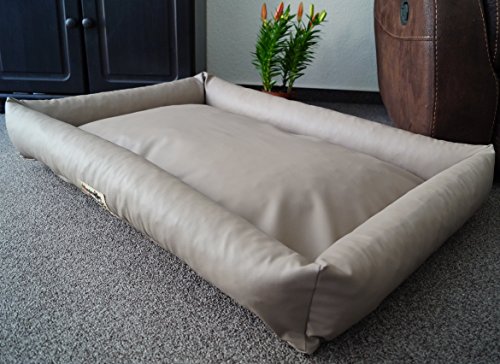 Hundebettenmanufaktur Hundebett Hundesofa Schlafplatz wendbar komplett aus Kunstleder PicoBello Farbe und Größe wählbar (110 cm X 80 cm, Taupe)