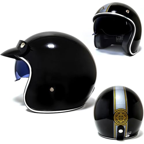 BYFHHHH 3/4-Motorradhelm Mit Offenem Gesicht Und Visier, Retro-Halbhelm Für Männer Und Frauen, ECE-Geprüfter Cooler Leichter Helm Für Moped, Straße, Roller J,L=59~60CM