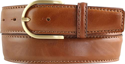 BELTINGER Damen-Gürtel aus Vollrindleder mit Naht 4 cm | Jeans-Gürtel für Damen 40mm | Bombierter Ledergürtel mit goldener Gürtelschnalle | Cognac 85cm