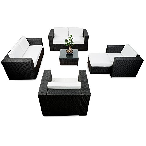 XINRO erweiterbares 20tlg. Polyrattan Gartenmöbel XXXL Lounge Sofa Set - schwarz - Sitzgruppe Garnitur Gartenmöbel Loungemöbel Set - inkl. Lounge Sofa + Sessel + Hocker + Tisch + Kissen