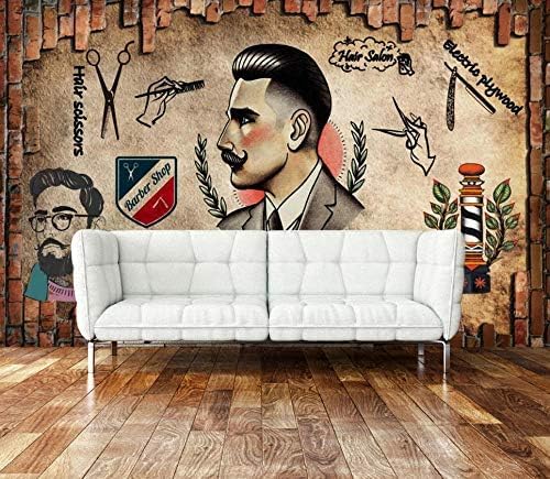 Fototapete 3D Wandbild Retro Vintage Ziegelwand Friseur Friseur Barbershop Tapete Wohnzimmer Schlafzimmer Tv H TV Wandbild Tapete Wanddekoration fototapete 3d Vlies wandbild Schlafzimmer-250cm×170cm