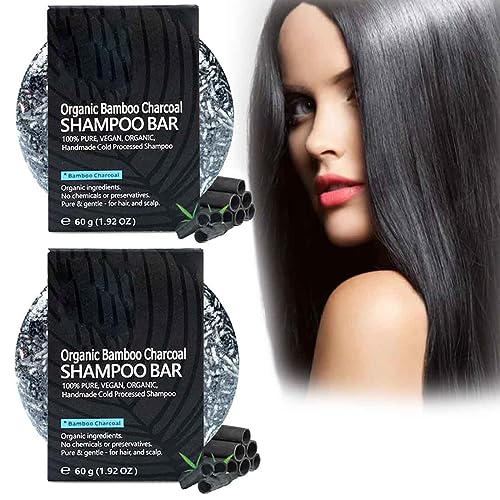 Hair Darkening Charcoal Shampoo Bar,Organic Bamboo Charcoal Shampoo Soap,Cover Gray white Hair,Dark Shampoo Bar for Grey Hair,Gray white Hair Repair,Solid Shampoo Soap for all Hair Types (2PC)