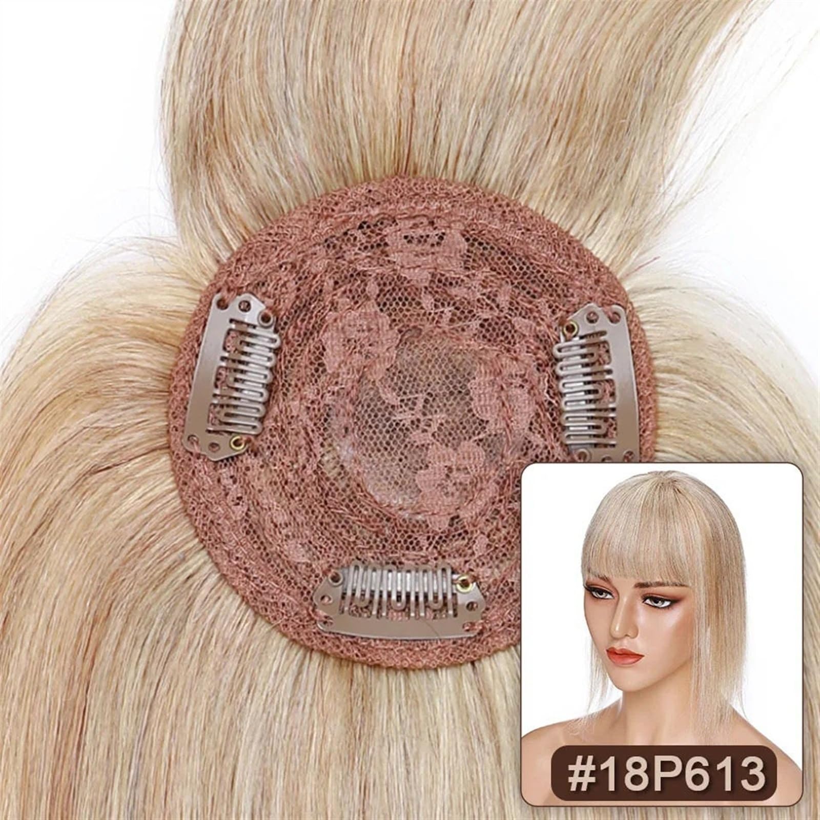 Haartopper für Frauen Haaraufsätze for Frauen mit dünner werdendem Haar, glatter Echthaaraufsatz mit Pony, 8,5 x 8,5 cm, weiche, atmungsaktive indische Haarteile mit 3 Clips Haarteil Topper Toupet Fra