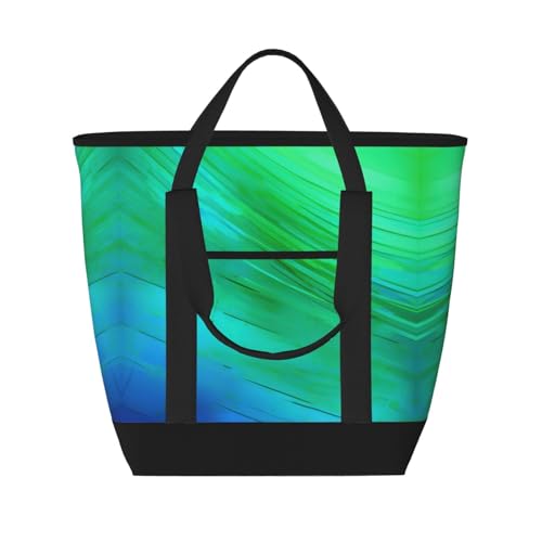 YQxwJL Isolierte Kühltasche mit großem Fassungsvermögen, Einkaufstasche, für Reisen, Strand, wiederverwendbar, für Erwachsene, Blaugrün, Schwarz, Einheitsgröße